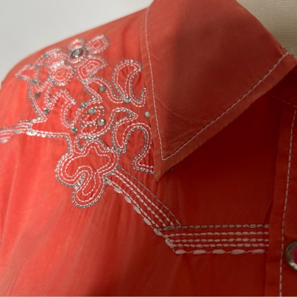 Cowgirl Legends Size XL Orange Bling Showring Ready Snap Front Saddle Stitching - Picture 3 of 11